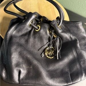 Michael Kors Black Shoulder Bag with Gold Accents
